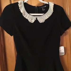 Black Peplum Top w/ Pearl Collar